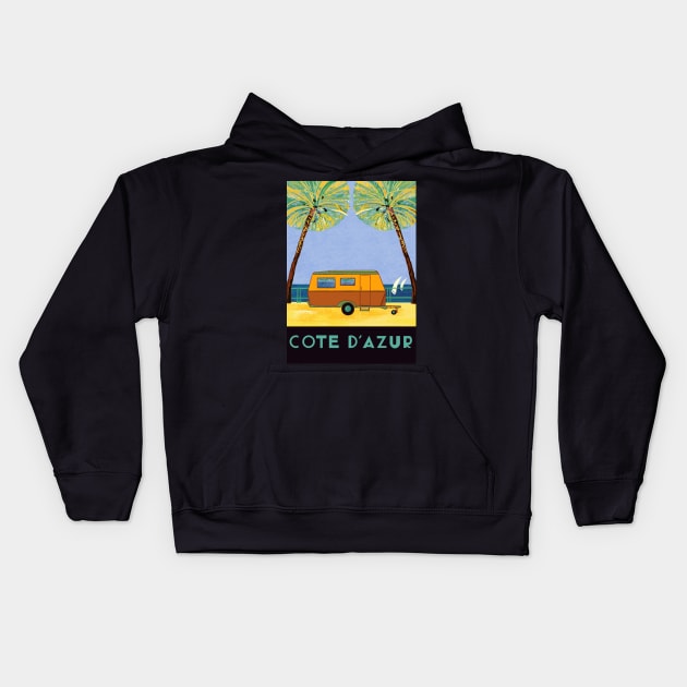 Vintage Caravan by the Ocean under Palm Trees Kids Hoodie by NattyDesigns